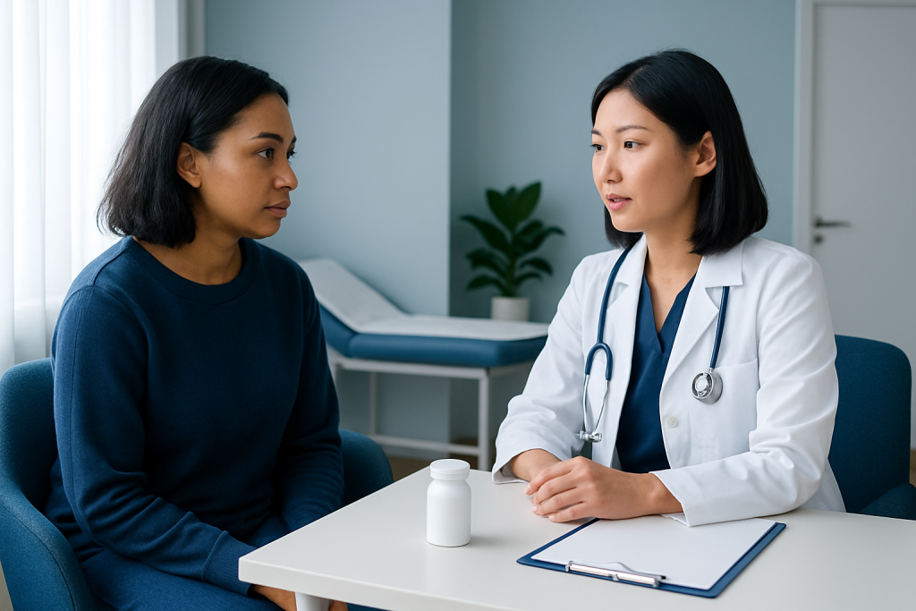 Doctor consulting with a patient in a medical office setting.