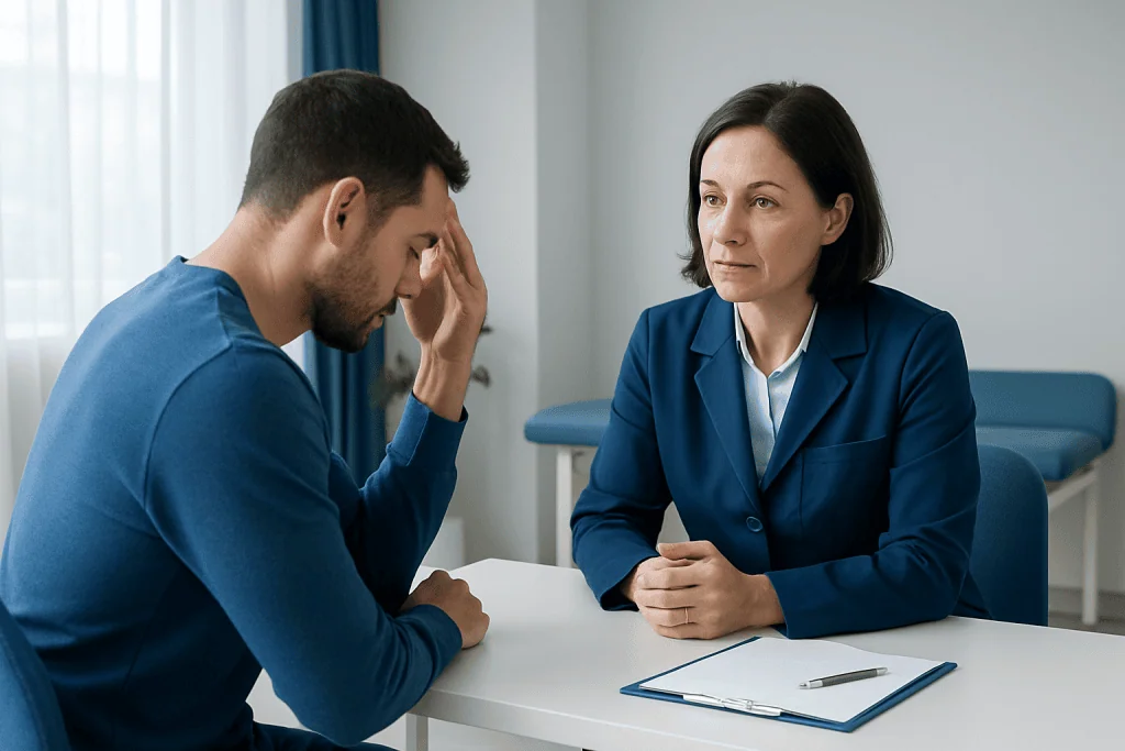 Doctor consulting with a patient in a medical office.