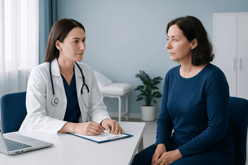 Doctor consulting with a patient in a medical office setting.