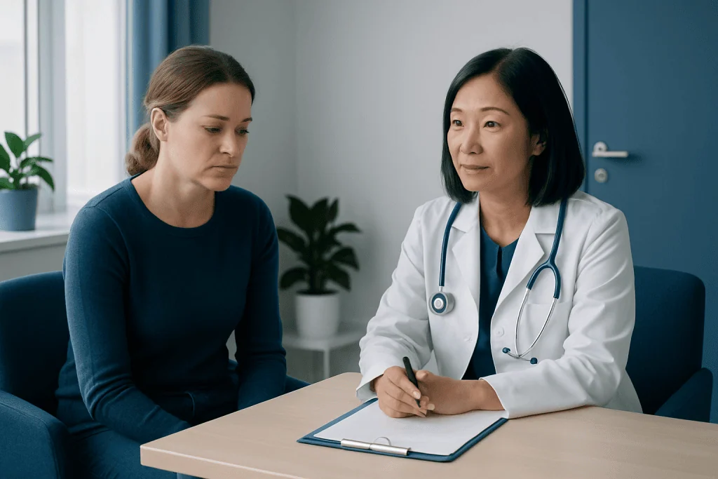 Doctor consulting with a patient in a medical office setting.