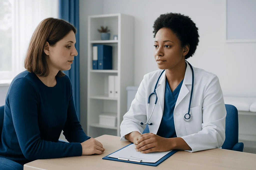 Doctor consulting with a patient in a medical office setting.