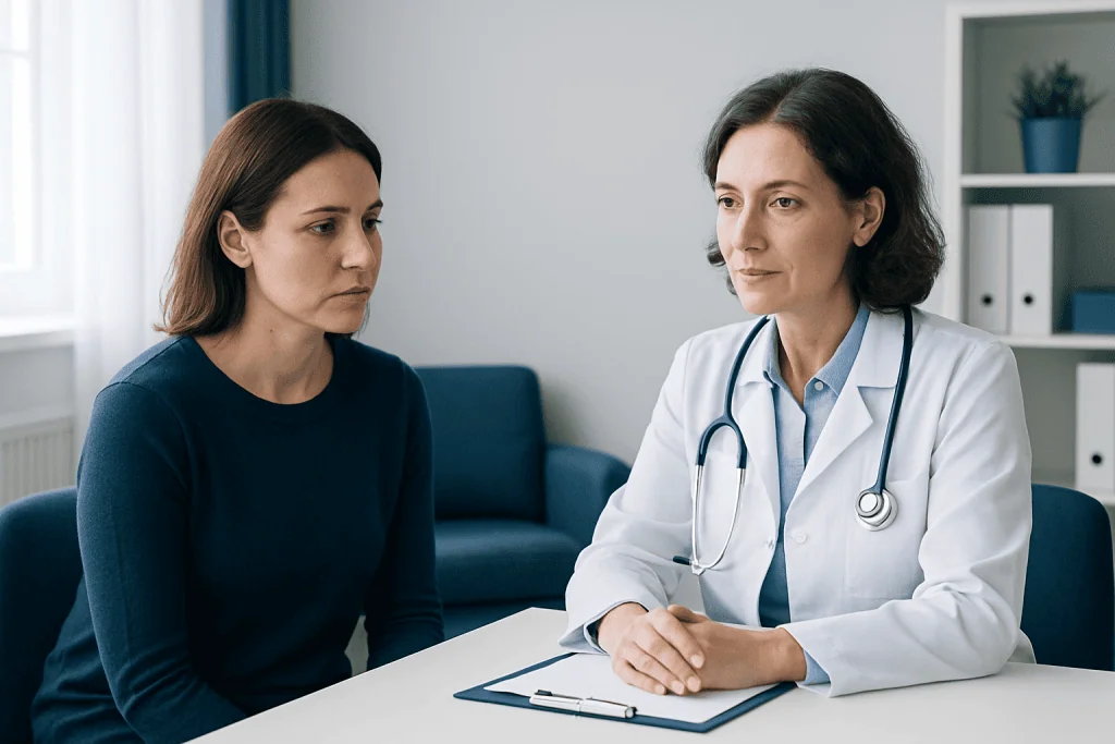 Doctor consulting with a patient in a medical office setting.