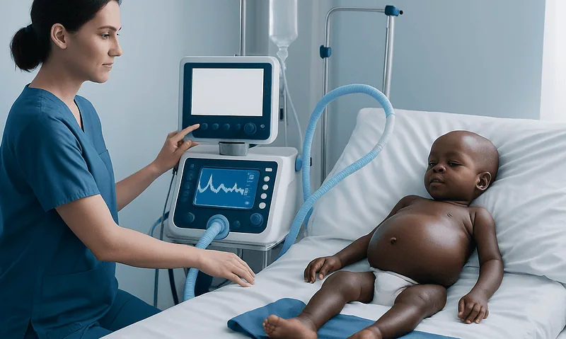 Pediatric patient with kwashiorkor receiving medical care in hospital.