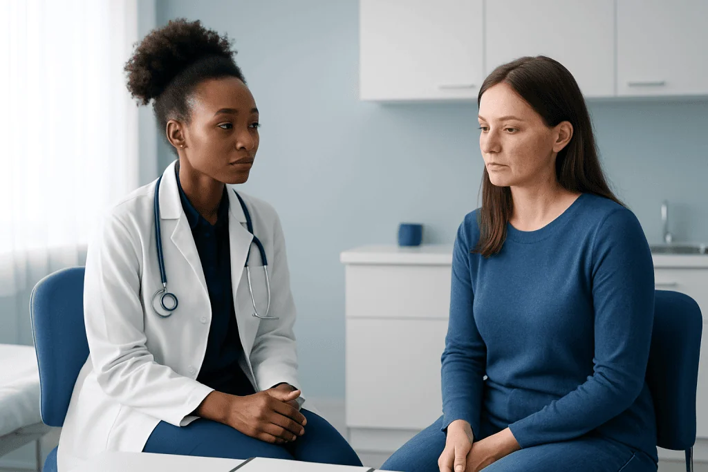 Doctor consulting with a patient in a medical office setting.