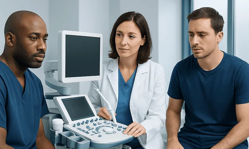 Medical consultation with ultrasound examination at Acibadem Hospitals Group.