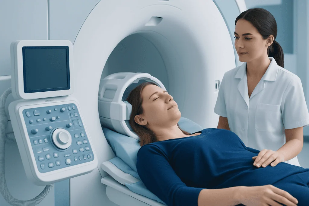 Patient undergoing MRI scan at Acibadem Hospital for medical diagnosis.