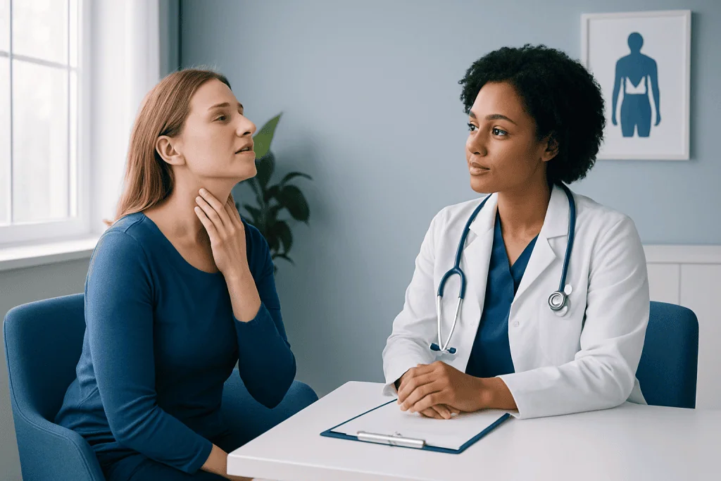 Doctor consulting with a patient in a medical office setting.
