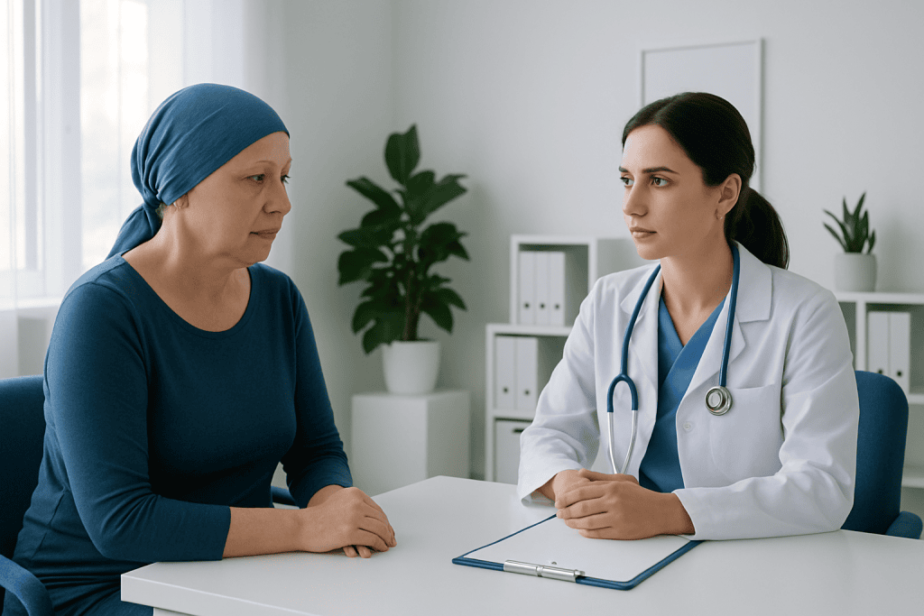 Doctor consulting with a patient in a medical office setting.