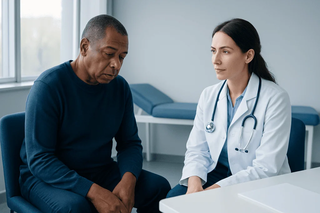 Doctor consulting with a patient in a medical office setting.