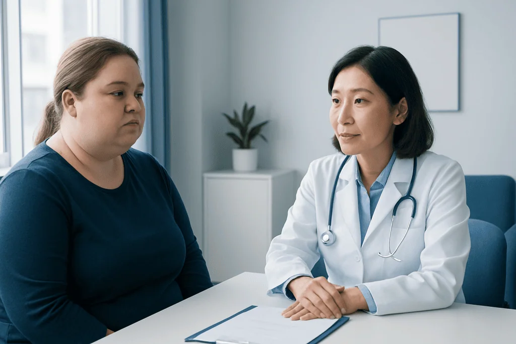 Doctor consulting with a patient in a medical office setting.