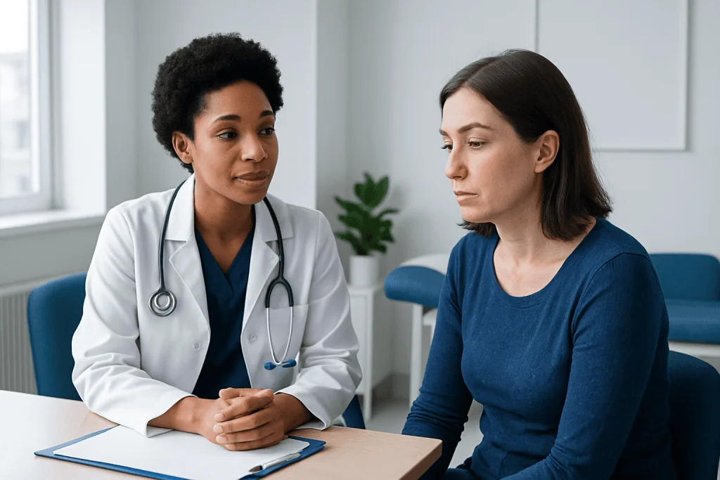 Doctor consulting with a patient in a medical office setting.