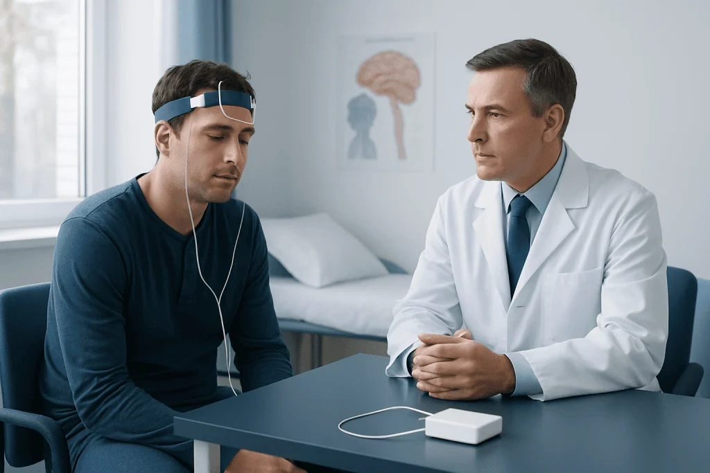 Patient undergoing sleep study evaluation at Acibadem Hospital.