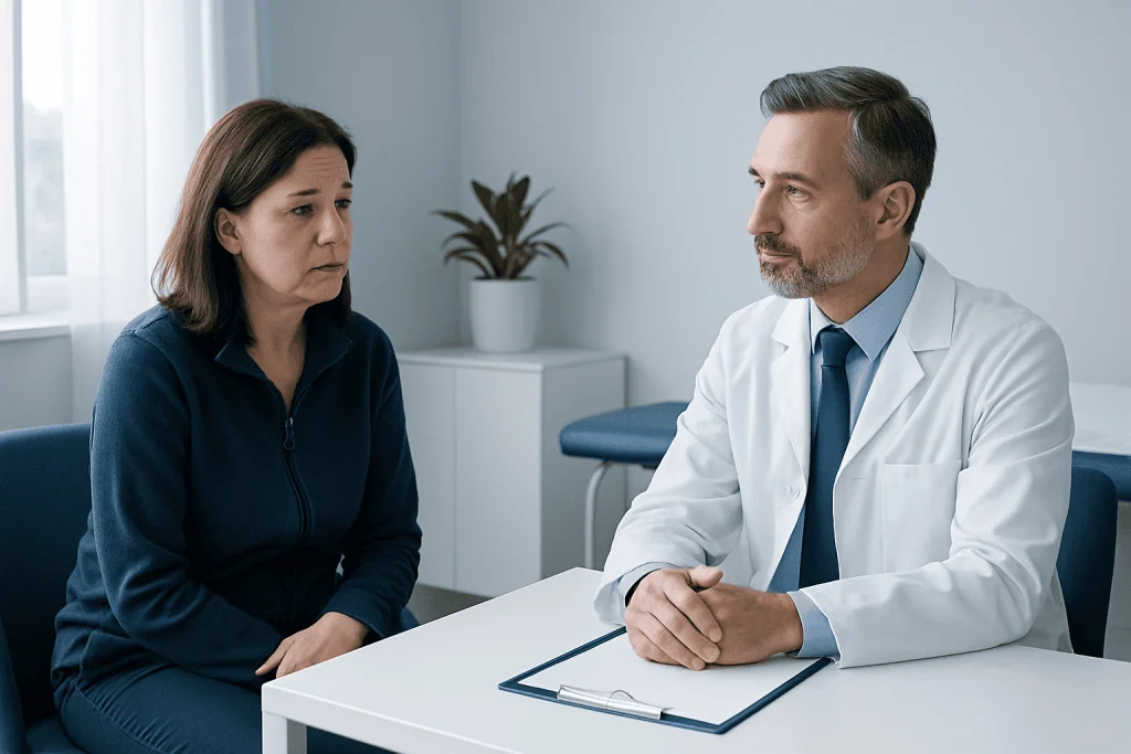 Doctor consulting with a patient in a medical office.