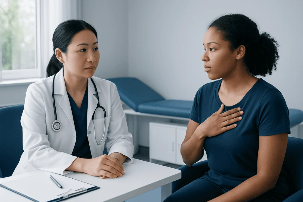 Doctor consulting with a patient in a medical office setting.