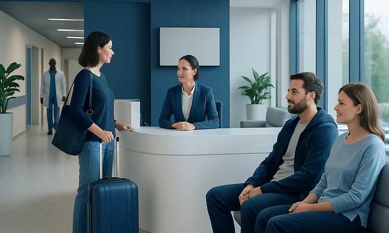 At Acibadem, What to Bring for an Inpatient Stay 4 Patients checking in at Acibadem hospital reception desk.