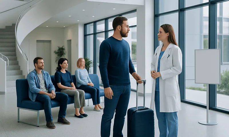 Patient consulting with doctor at Acibadem Hospital in Turkey.