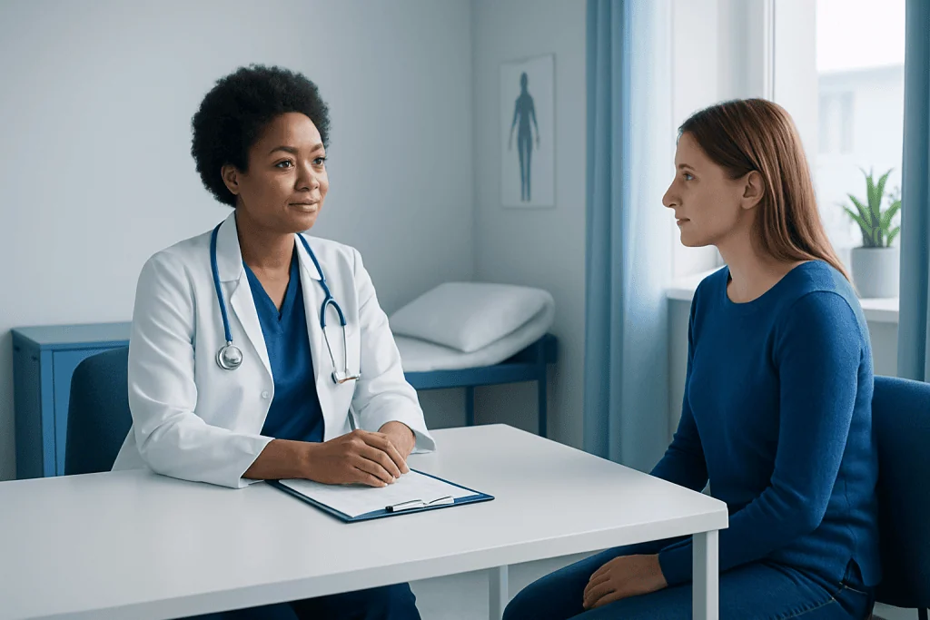 Doctor consulting with a patient in a medical office setting.