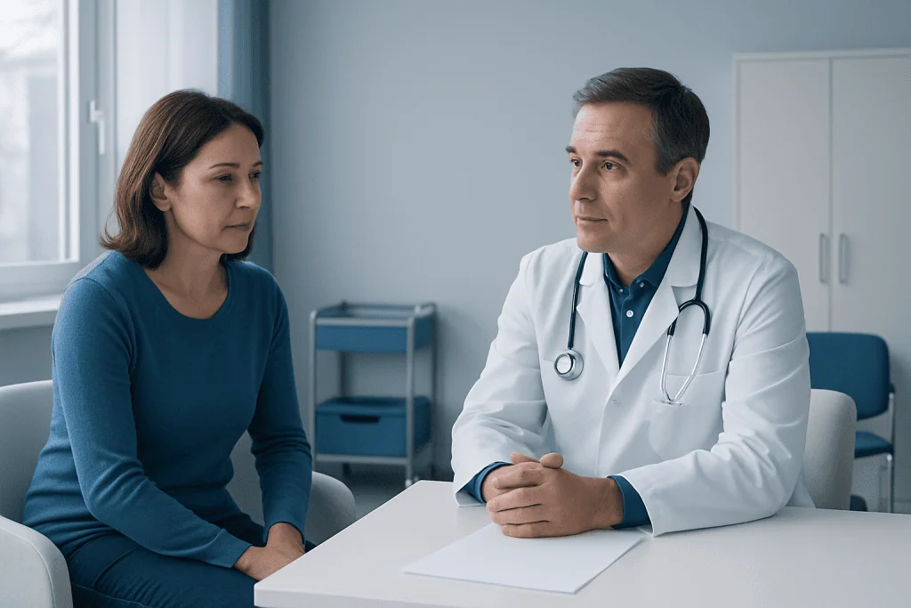 Doctor consulting with a patient in a medical office setting.
