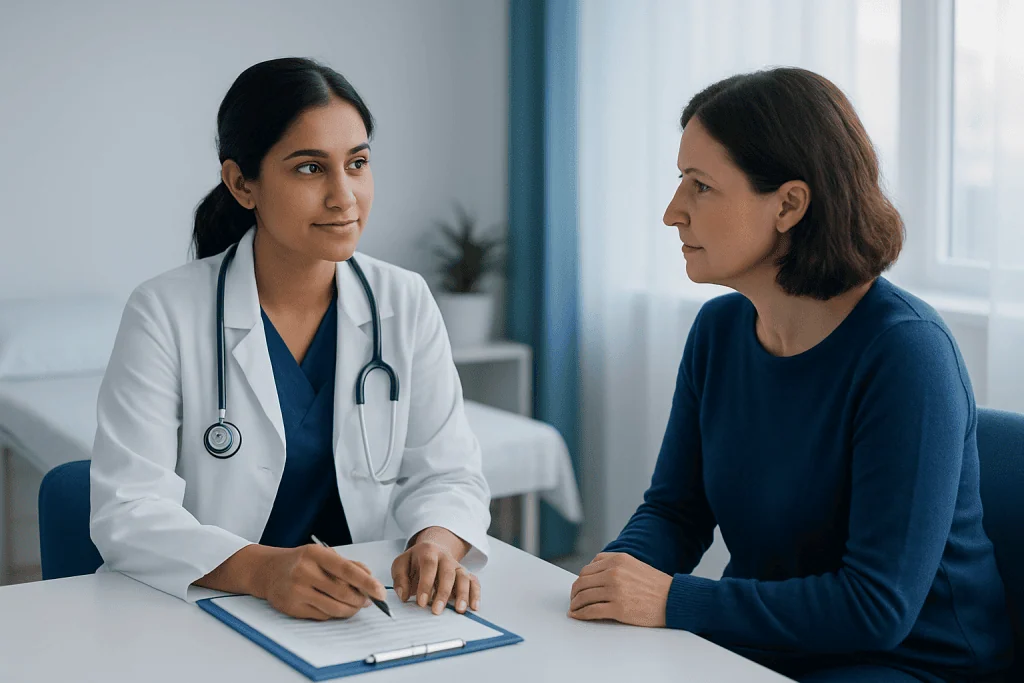 Doctor consulting with a patient in a medical office.
