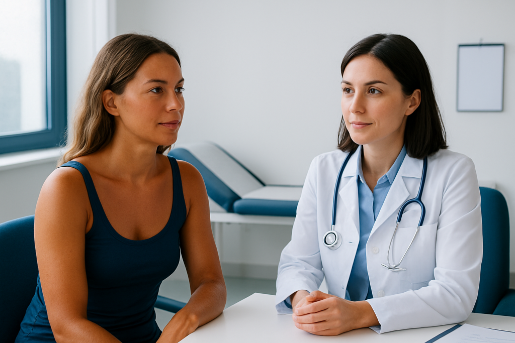 Doctor consulting with a female patient in a medical office.