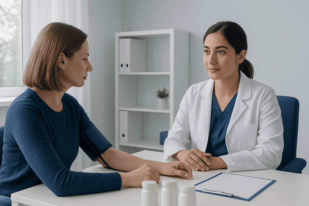 Doctor consulting with a patient in a medical office setting.