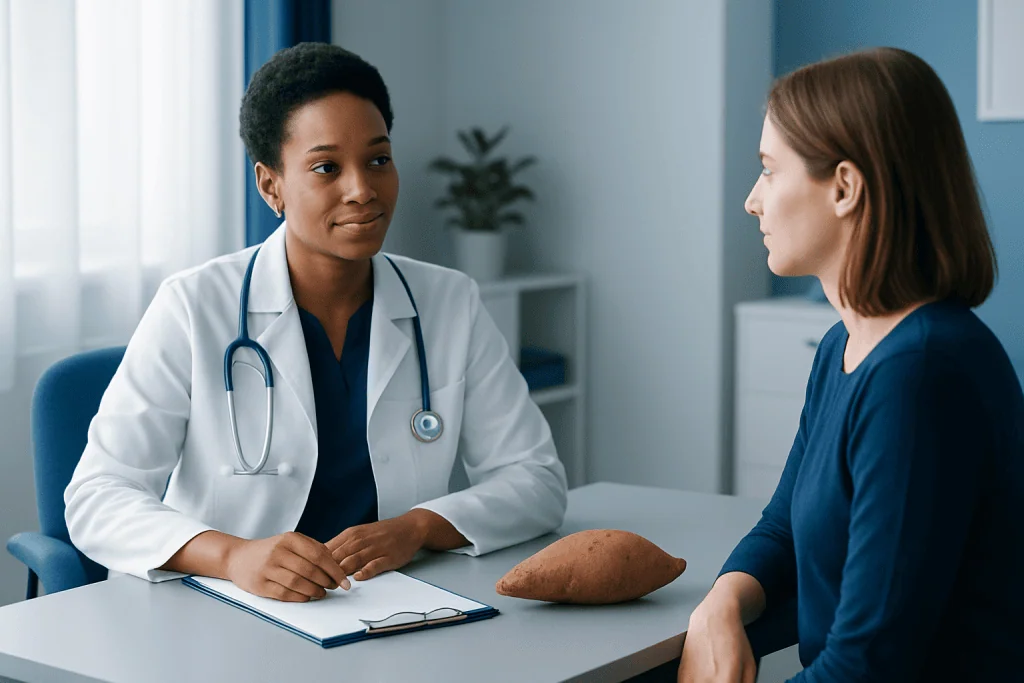 Doctor consulting with a patient in a medical office.