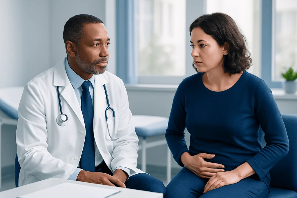 Doctor consulting with a patient in a medical office setting.