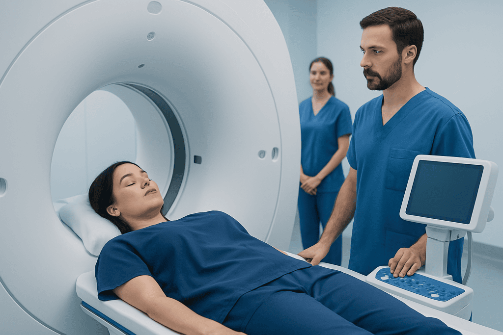 Patient undergoing MRI scan at Acibadem Hospital for neurological assessment.