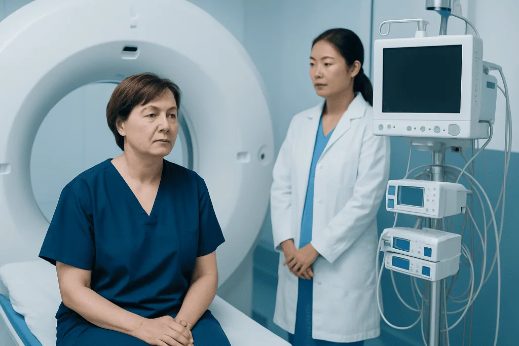 Patient undergoing a CT scan in a modern hospital setting.
