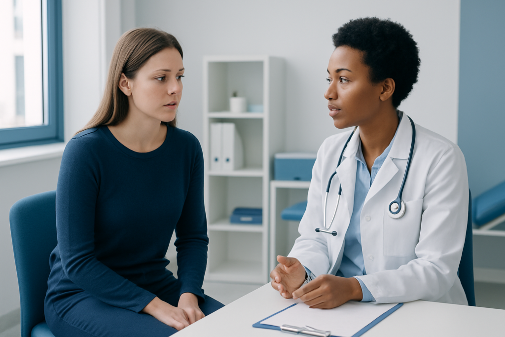 Doctor consulting with a patient in a medical office at Acibadem Hospitals Group.