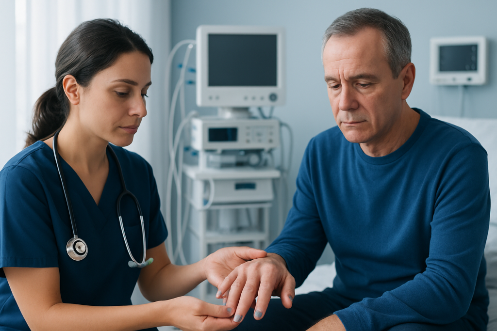 Symptoms and associated signs — blue fingernails