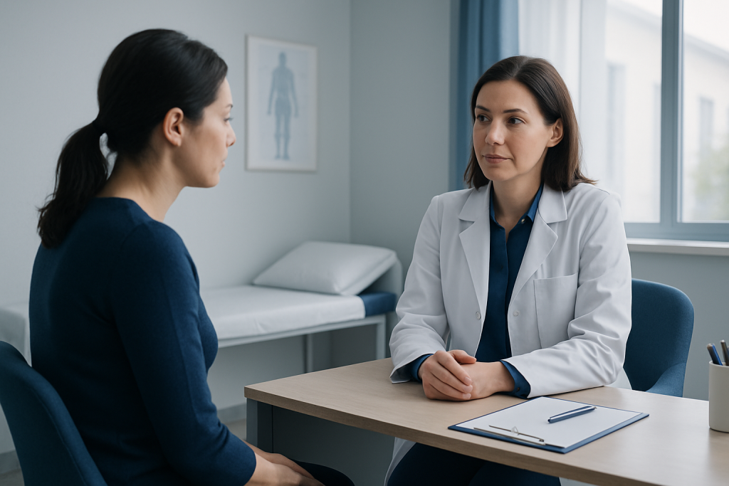 Doctor consulting with a patient in a medical office setting.