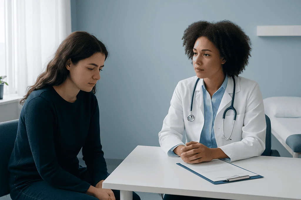 Doctor consulting with a patient in a medical office setting.
