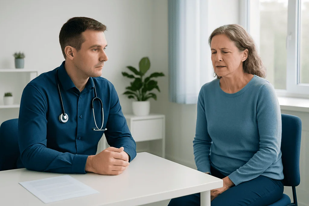 Doctor consulting with a patient in a medical office setting.