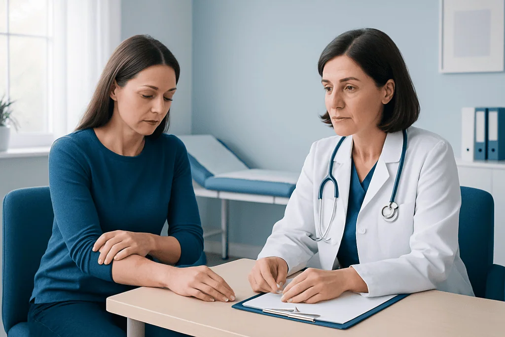 Doctor consulting with a patient in a medical office setting.
