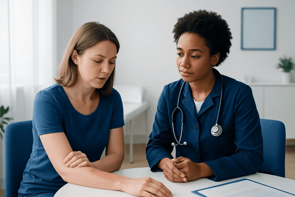 Doctor consulting with a patient in a medical office at Acibadem Hospitals Group.