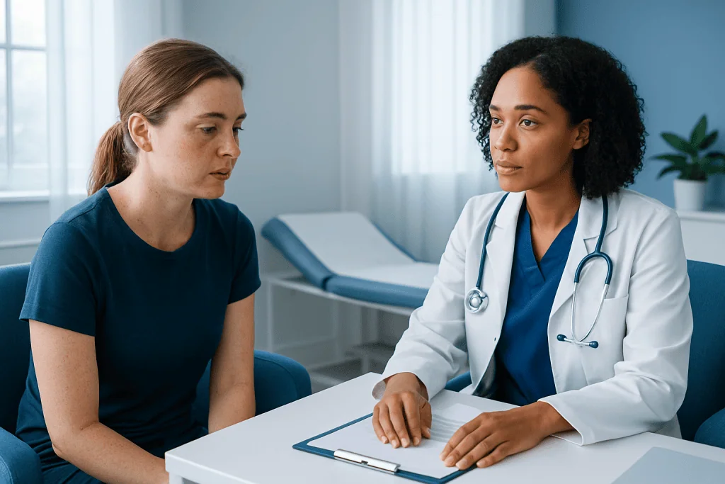 Doctor consulting with a patient in a medical office setting.