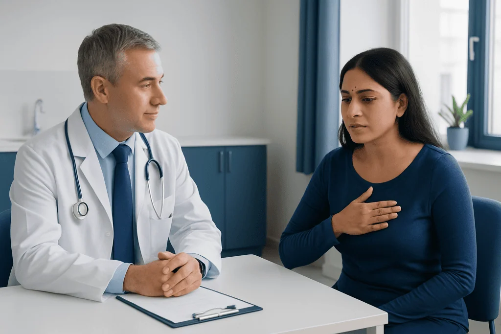 Doctor consulting with a patient in a medical office setting.