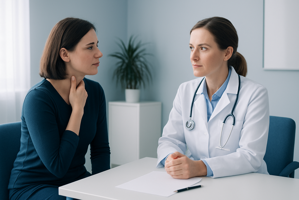 Doctor consulting with patient in a medical office setting.