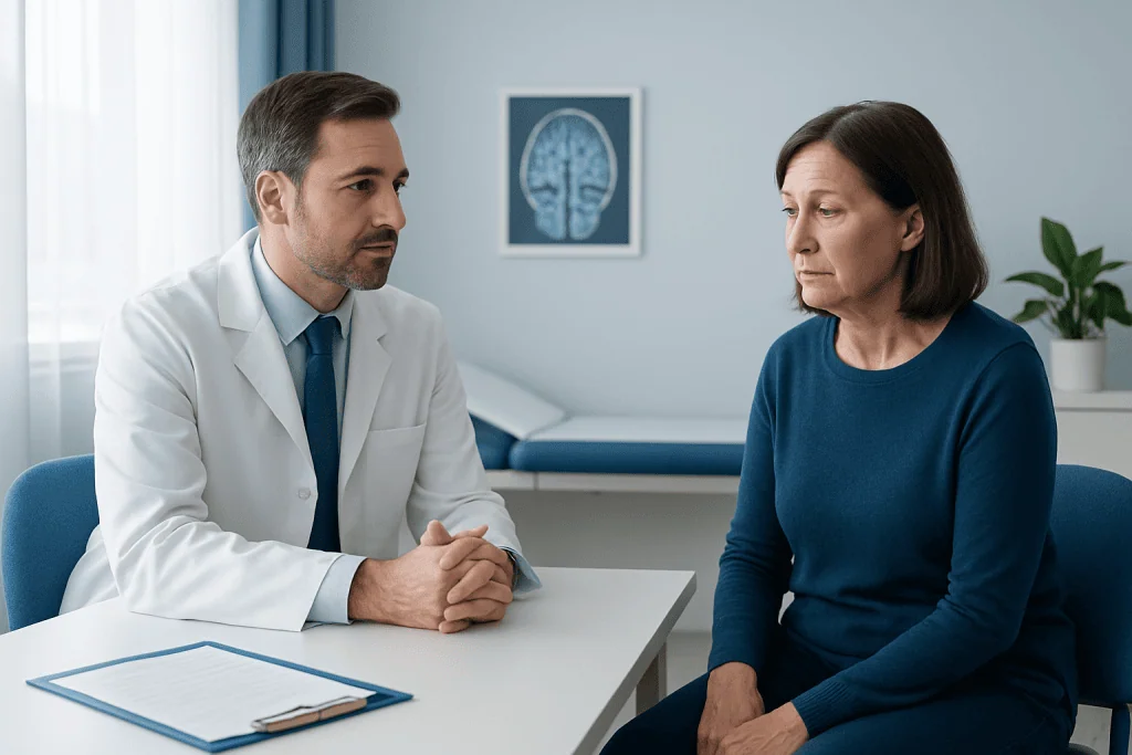 Doctor consulting with a patient in a medical office setting.