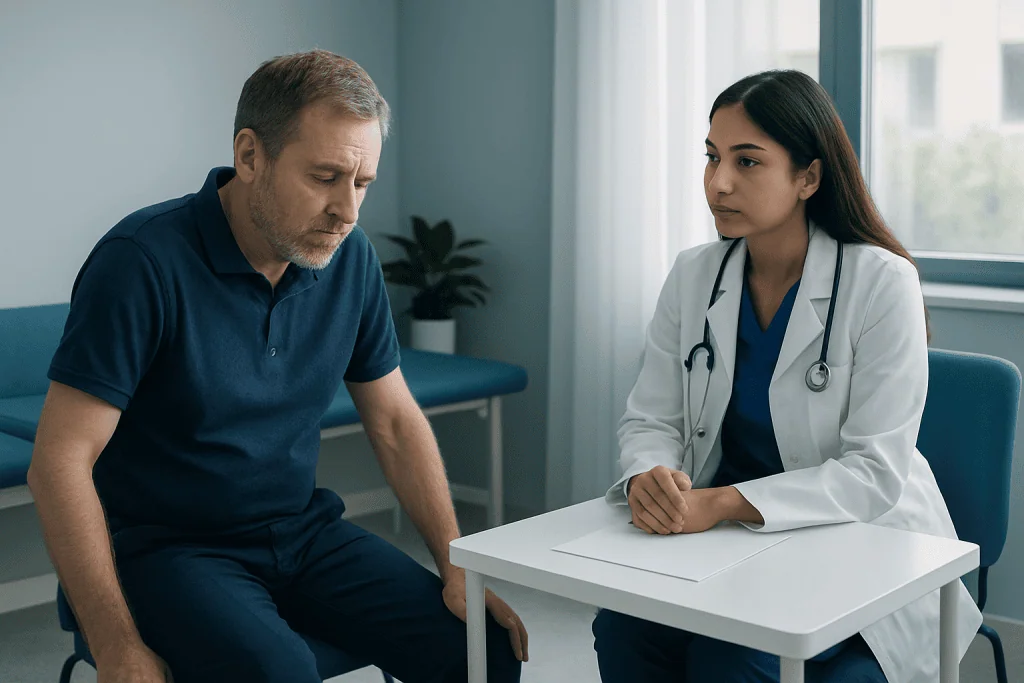 Doctor consulting with a patient in a medical office setting.