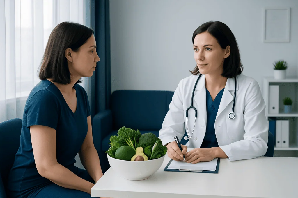 Doctor consulting with patient about healthy diet and nutrition.