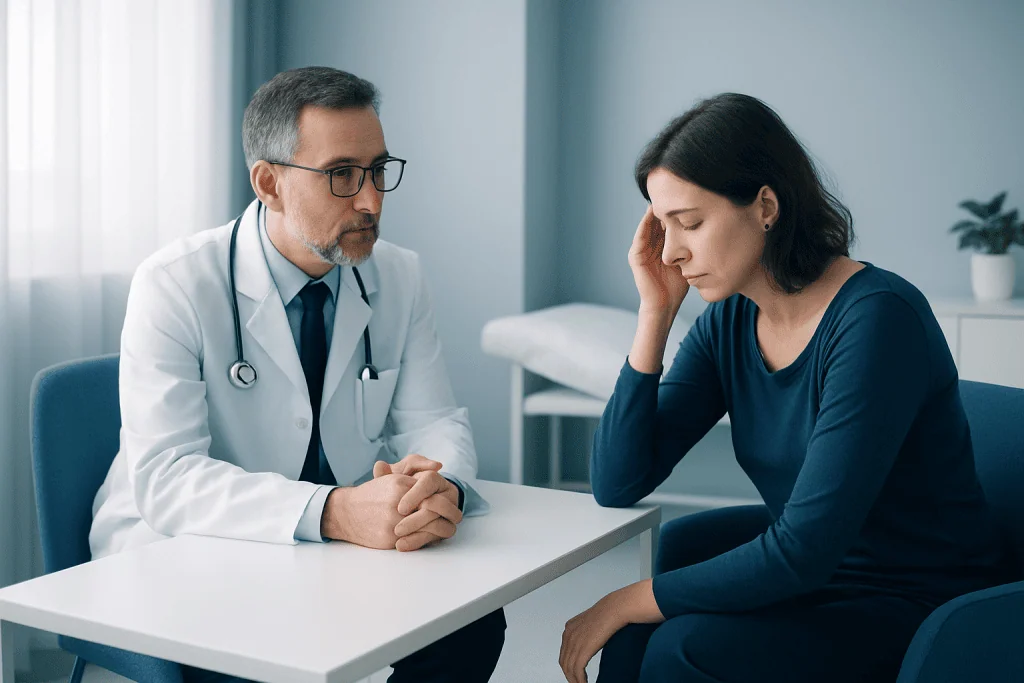 Doctor consulting with a patient in a medical office setting.