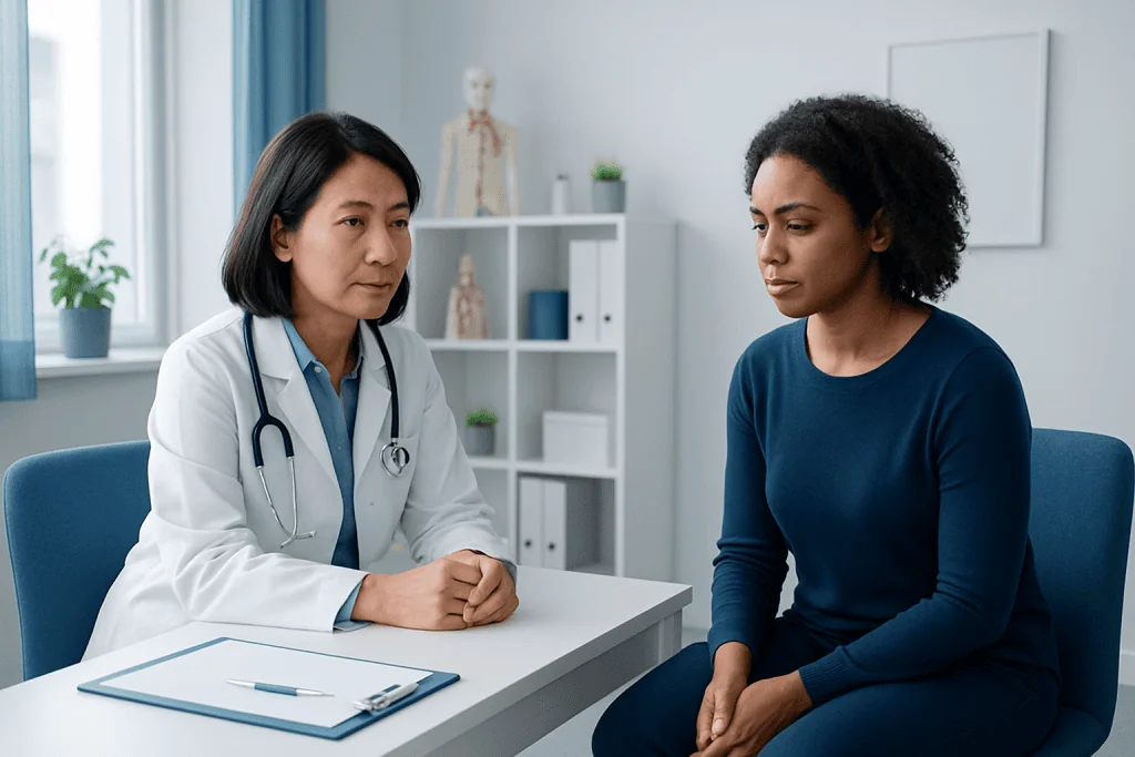 Doctor consulting with a patient in a medical office setting.