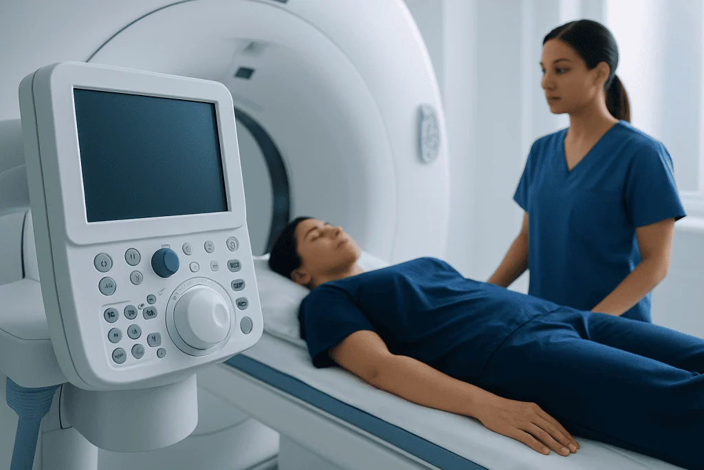 Patient undergoing MRI scan at Acibadem Hospital for glioma diagnosis.