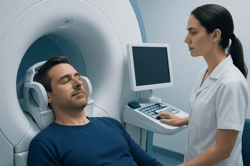 Patient undergoing MRI scan at Acibadem Hospital for neurological assessment.