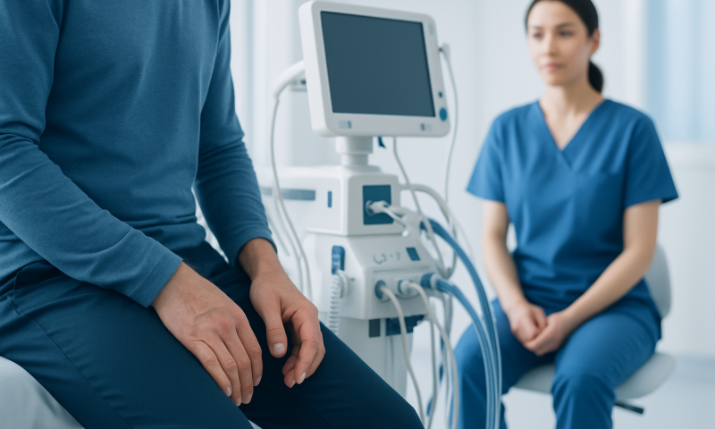 Medical examination with ultrasound device at Acibadem Hospital.