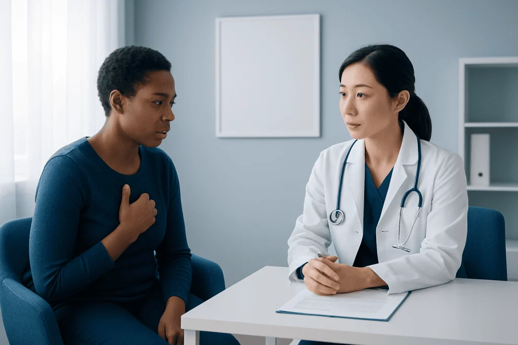 Doctor consulting with a patient in a medical office.