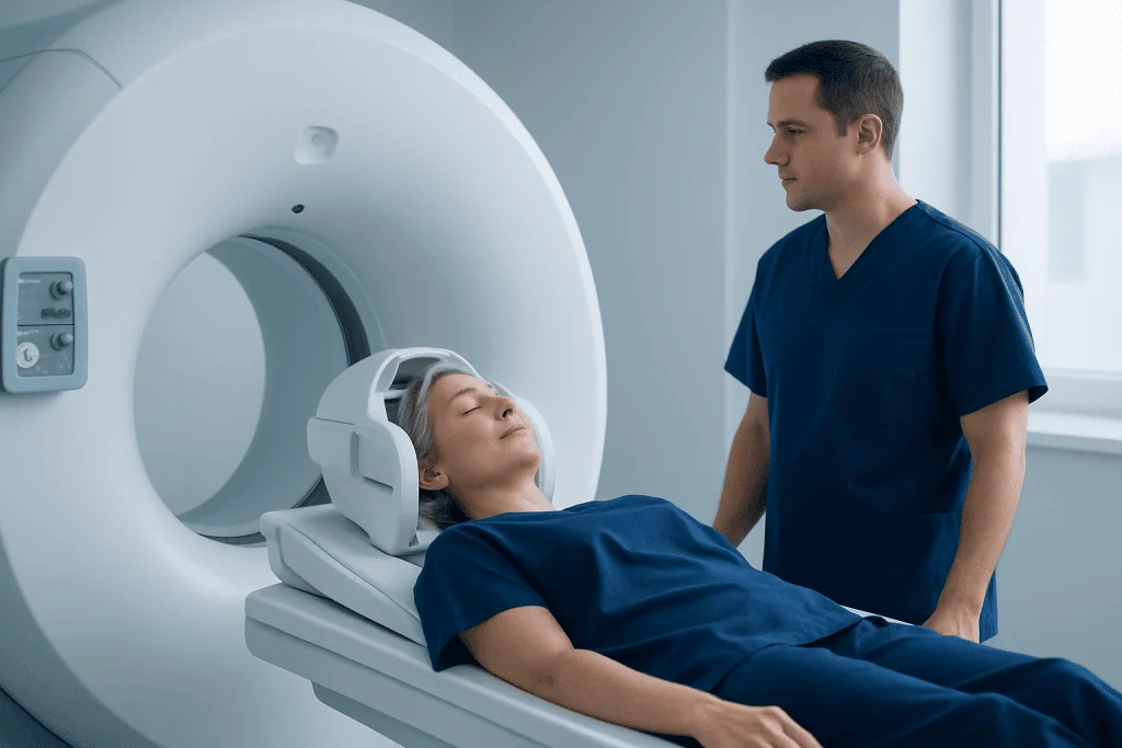 Patient undergoing MRI scan at Acibadem Hospital for brain health assessment.