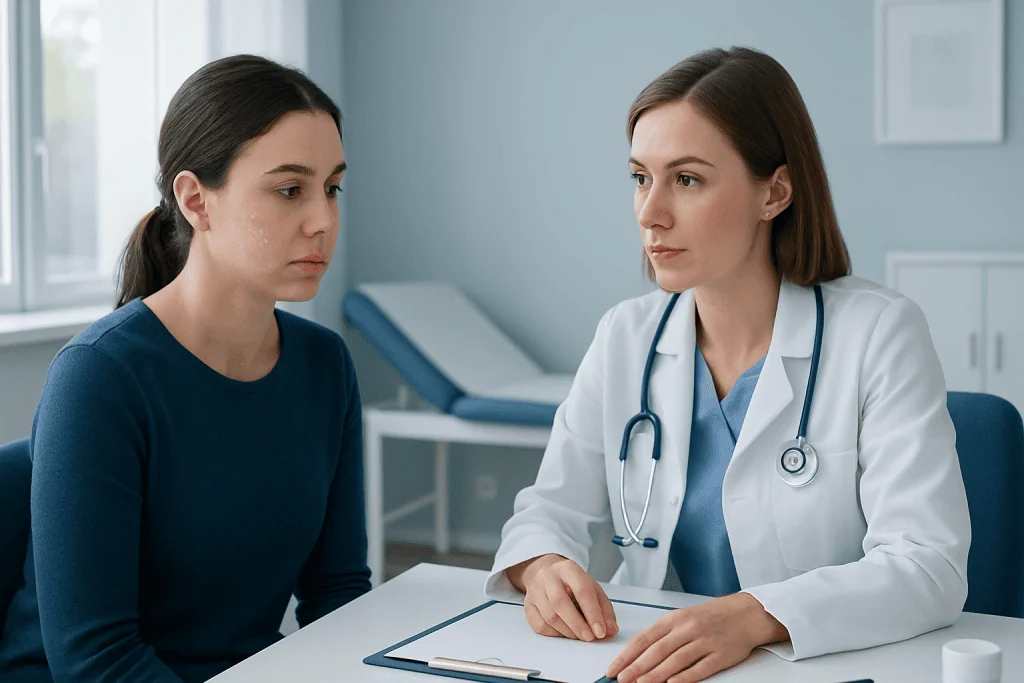 Doctor consulting with a patient in a medical office setting.